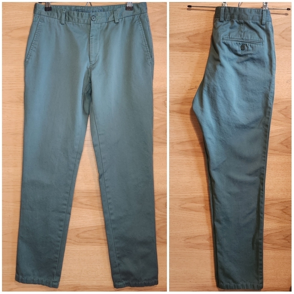 LUIGI BATANI ITALY MEN'S 100% COTTON CHINO PANT GREEN SIZE 32 ULTRA-SOFT EUC!